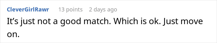 A social media comment suggesting that she should just move on from the date. A social media comment suggesting that she should just move on from the date.