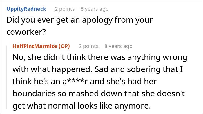 Comments about the photographer's revenge. A user asks if the OP received an apology from her coworker, and the OP responds. Comments about the photographer's revenge. A user asks if the OP received an apology from her coworker, and the OP responds.