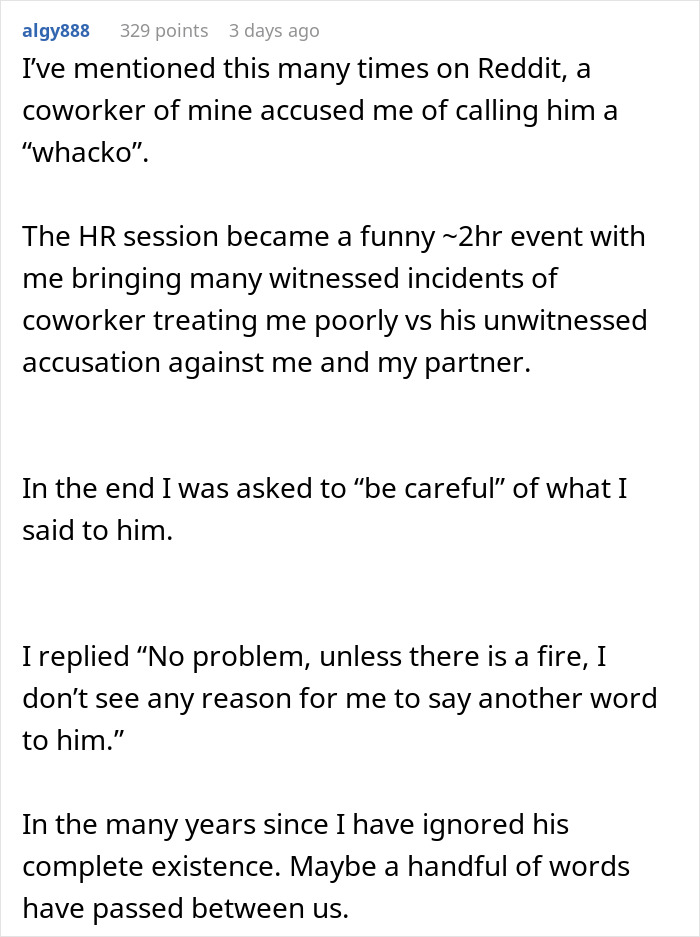 Employee shares story about workplace conflict and HR intervention management policy