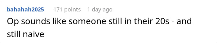 Social media comment on a gender-biased situation stating the OP sounds naive in her 20s. Social media comment on a gender-biased situation stating the OP sounds naive in her 20s.