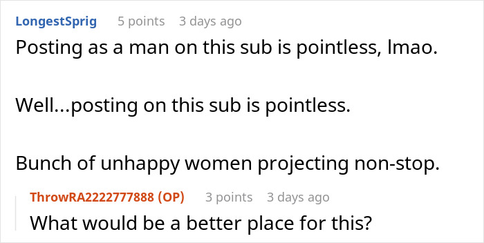 A screenshot of a Reddit comment questioning the usefulness of posting on the subreddit after his GF leaves. A screenshot of a Reddit comment questioning the usefulness of posting on the subreddit after his GF leaves.