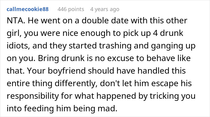 A comment on the GF says no to driving drunk women story, emphasizing the boyfriend's responsibility in the situation. A comment on the GF says no to driving drunk women story, emphasizing the boyfriend's responsibility in the situation.