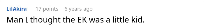 Comment expressing surprise about entitled kid's age