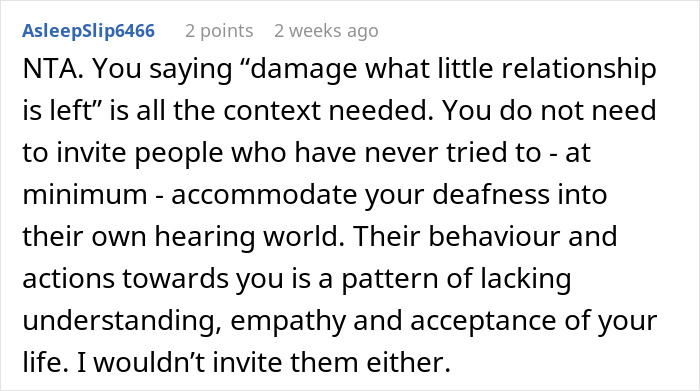 Comment about accommodating deafness and family relationships Comment about accommodating deafness and family relationships