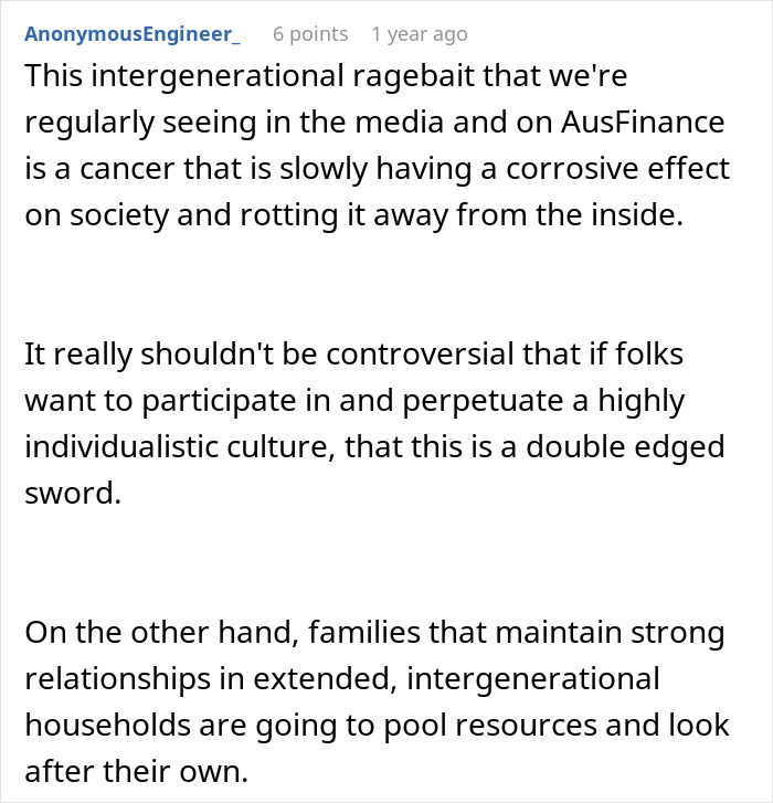 A Reddit comment criticizing media ragebait regarding millennial daughter and parents' spending. A Reddit comment criticizing media ragebait regarding millennial daughter and parents' spending.