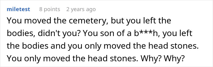 A screenshot showing a comment discussing a cemetery and graves, related to an airport built around graves. A screenshot showing a comment discussing a cemetery and graves, related to an airport built around graves.