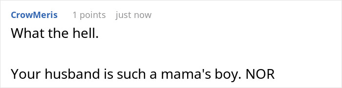A comment criticizing the husband after a woman asks MIL to babysit and returns to a redecorated nursery. A comment criticizing the husband after a woman asks MIL to babysit and returns to a redecorated nursery.