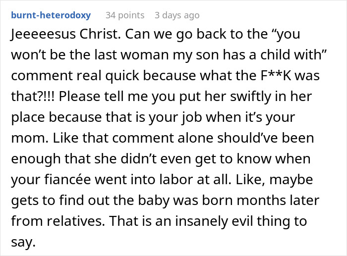 Reaction to mother’s out-of-line comment about family and grandson Reaction to mother’s out-of-line comment about family and grandson