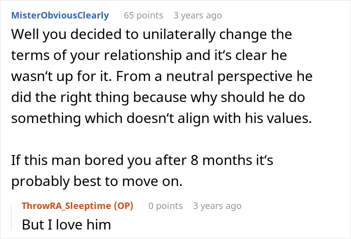 A discussion on Reddit about changing the terms of a relationship for an open relationship. A discussion on Reddit about changing the terms of a relationship for an open relationship.