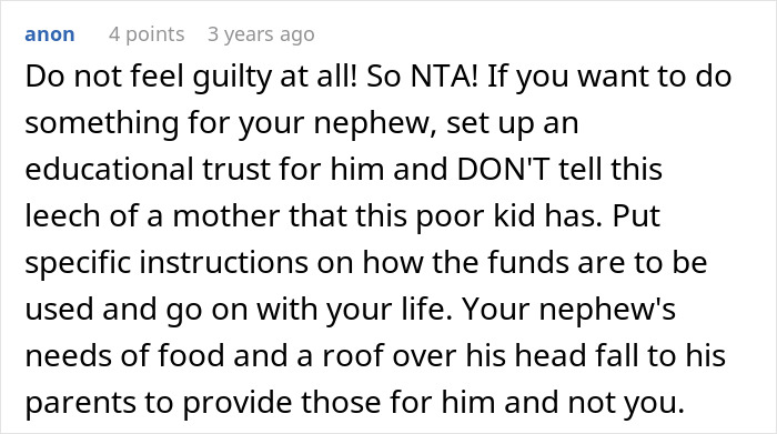 A comment about setting up an educational trust for a nephew to avoid inheritance drama. A comment about setting up an educational trust for a nephew to avoid inheritance drama.
