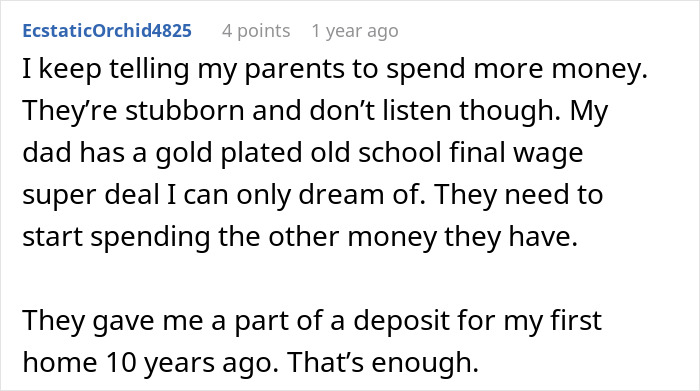 Comment on parents spending habits in relation to the millennial daughter inheritance debate Comment on parents spending habits in relation to the millennial daughter inheritance debate