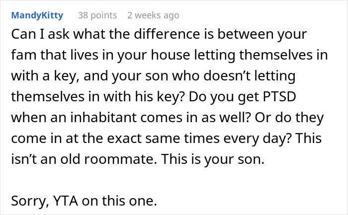 A comment asking about the difference between family entering and the son entering, related to the husband refusing to listen to his wife. A comment asking about the difference between family entering and the son entering, related to the husband refusing to listen to his wife.