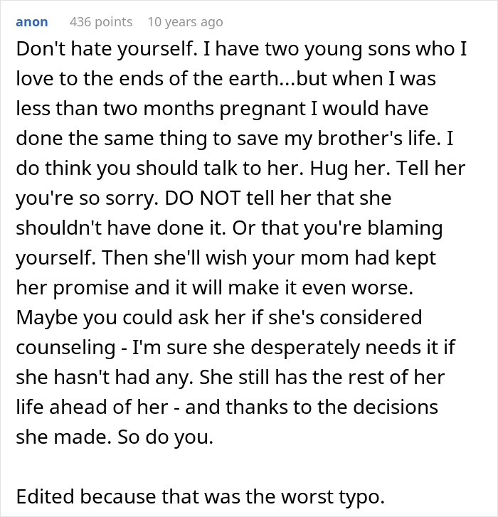 Online comment advising brother to talk to his sister who saved his life with a liver transplant Online comment advising brother to talk to his sister who saved his life with a liver transplant