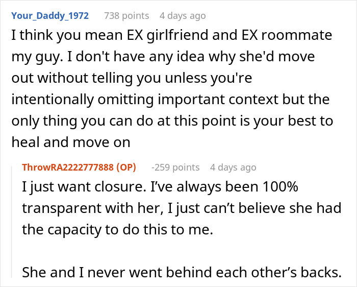 A Reddit comment advises a man to heal and move on after his GF leaves him, following his proposal. A Reddit comment advises a man to heal and move on after his GF leaves him, following his proposal.