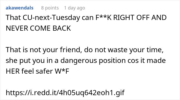 A screenshot of a comment about a woman dumping men at her bestie's apartment and her breakup spot getting shut down. A screenshot of a comment about a woman dumping men at her bestie's apartment and her breakup spot getting shut down.