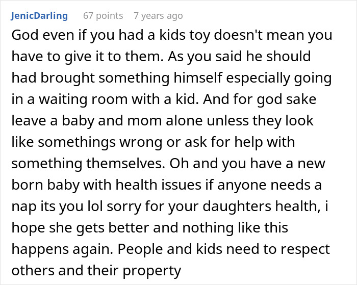 Screenshot of a comment: Entitled kid wants to play with ill girl's heart monitor. People and kids need to respect others. Screenshot of a comment: Entitled kid wants to play with ill girl's heart monitor. People and kids need to respect others.