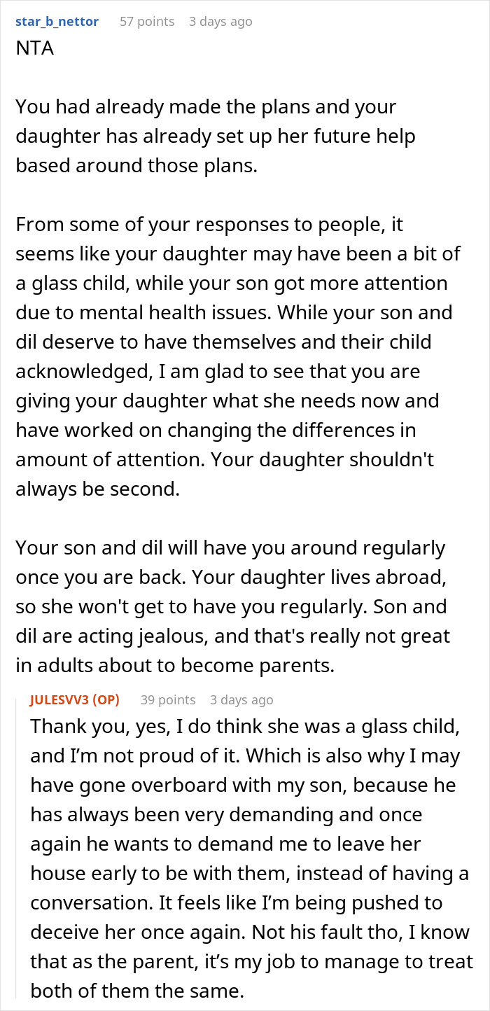 Forum post discussing the decision of a MIL to stay with her daughter and twin newborns abroad. Forum post discussing the decision of a MIL to stay with her daughter and twin newborns abroad.