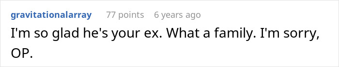 A screenshot showing a Reddit comment expressing sympathy and gladness that the person is an ex, related to fake shellfish allergy. A screenshot showing a Reddit comment expressing sympathy and gladness that the person is an ex, related to fake shellfish allergy.