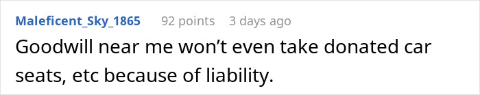 Explanation about Goodwill refusing donated car seats due to liability