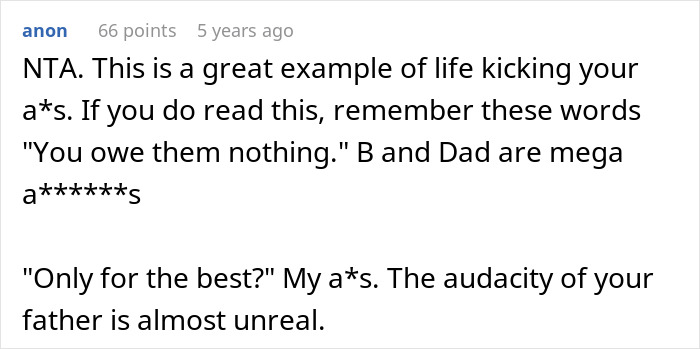 Another comment backs the 34YO's refusal to be a bone marrow match, highlighting past treatment. Another comment backs the 34YO's refusal to be a bone marrow match, highlighting past treatment.