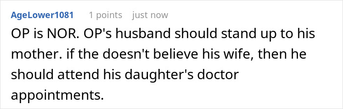 Online comment suggesting a husband should stand up to his mother regarding MIL babysitting disputes. Online comment suggesting a husband should stand up to his mother regarding MIL babysitting disputes.