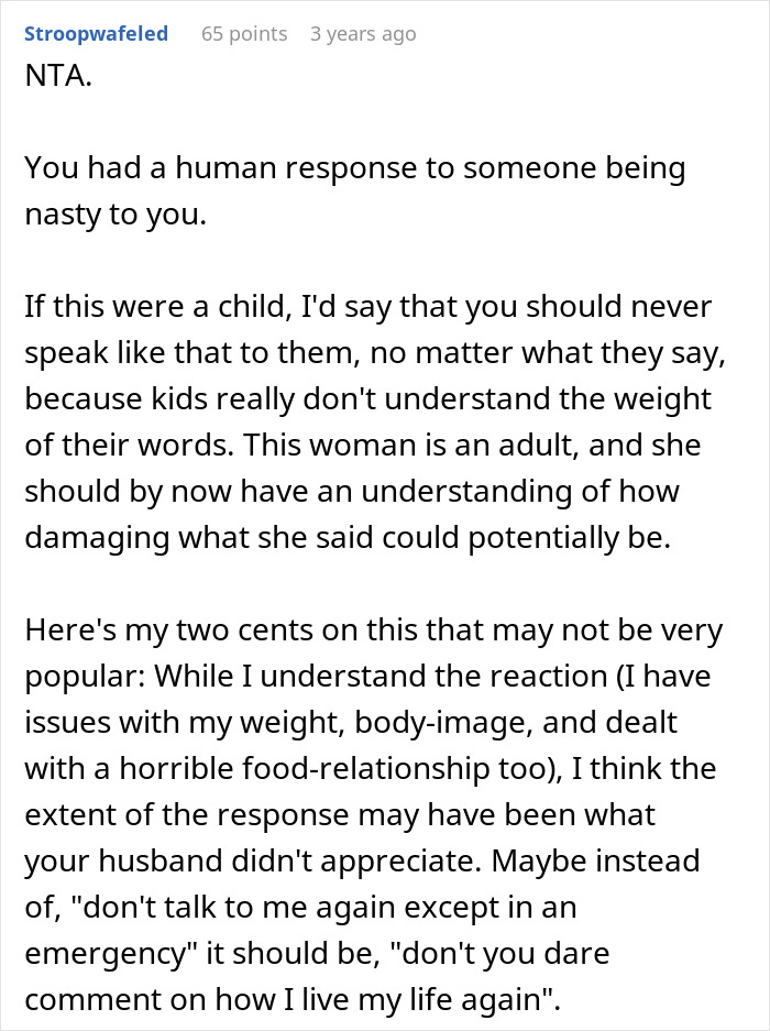 Online comment stating a woman's response to an adult stepdaughter's insults was human, not a problem. Online comment stating a woman's response to an adult stepdaughter's insults was human, not a problem.
