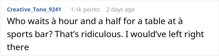 Online comment about a woman looking for romance who waited too long at a sports bar Online comment about a woman looking for romance who waited too long at a sports bar