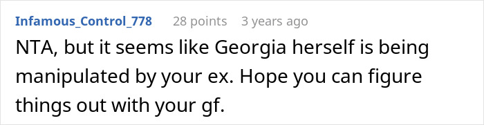 A Reddit comment suggesting the 17YO daughter might be manipulated by the ex-wife in the cruel stunt. A Reddit comment suggesting the 17YO daughter might be manipulated by the ex-wife in the cruel stunt.