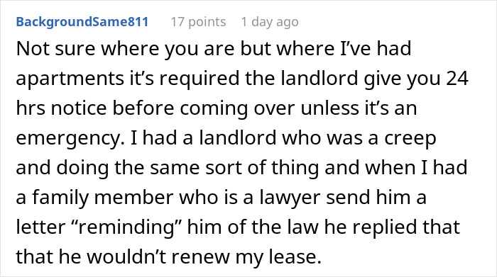 Creepy Landlord Allows Himself Way Too Much And Calls His Tenant Dramatic For Feeling Uncomfortable