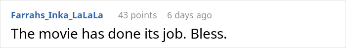 Comment praising the movie's impact and message