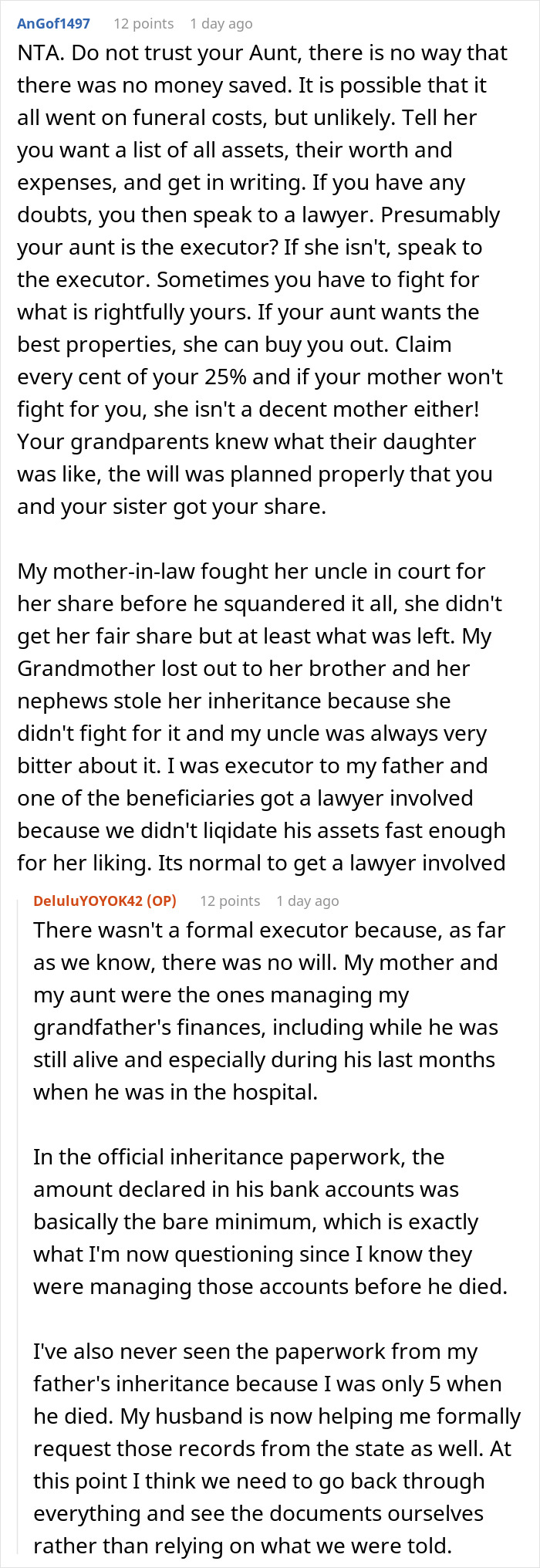 Woman Doesn't Want To Play "Big Happy Family," Demands Inheritance Be Divided Woman Doesn't Want To Play "Big Happy Family," Demands Inheritance Be Divided