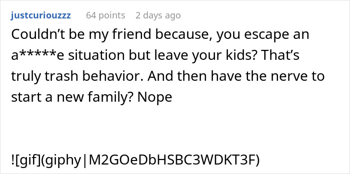 A Reddit comment expressing outrage over a mother leaving children for IVF with new husband. A Reddit comment expressing outrage over a mother leaving children for IVF with new husband.