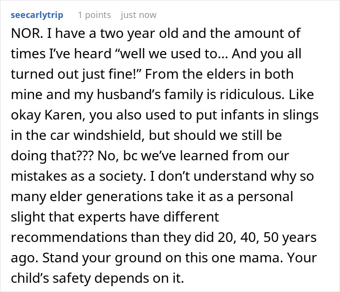 Comment about child safety and outdated advice from elders regarding MIL babysitting habits. Comment about child safety and outdated advice from elders regarding MIL babysitting habits.