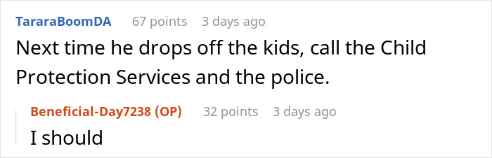 An online discussion criticizing a dad who left kids on a porch, showing family is not a free babysitting service. An online discussion criticizing a dad who left kids on a porch, showing family is not a free babysitting service.
