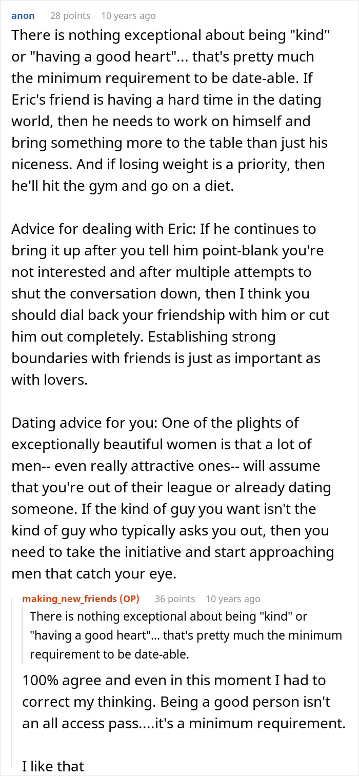 A Reddit comment about Eric needing to work on himself and the importance of boundaries with friends. A Reddit comment about Eric needing to work on himself and the importance of boundaries with friends.