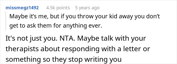 A comment stating that if a parent kicks out their kid, they don’t get to ask them for anything like a bone marrow match. A comment stating that if a parent kicks out their kid, they don’t get to ask them for anything like a bone marrow match.