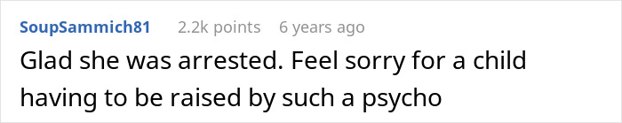 A comment about a dumb Karen losing a lawsuit regarding a keyed car, expressing relief she was arrested.