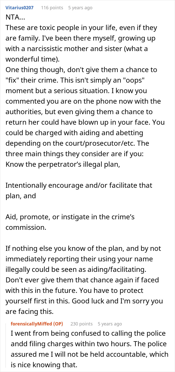 A screenshot showing a detailed comment explaining how the mom and aunt's prison break constitutes toxic behavior. A screenshot showing a detailed comment explaining how the mom and aunt's prison break constitutes toxic behavior.