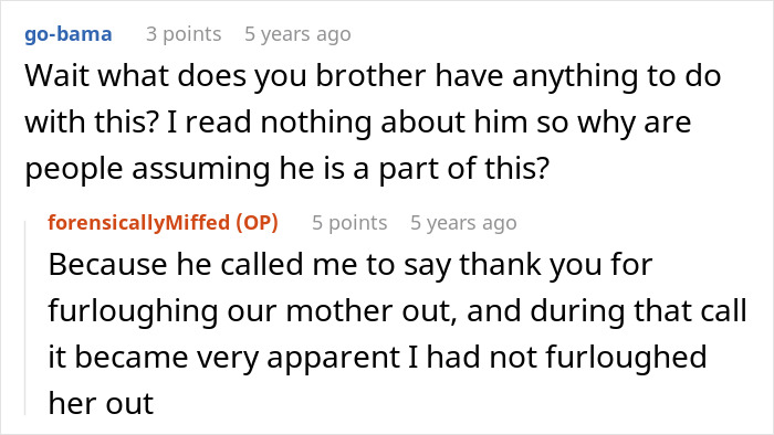 A screenshot of a discussion about a prison break, with the victim clarifying details about their brother. A screenshot of a discussion about a prison break, with the victim clarifying details about their brother.