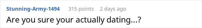 A Reddit comment asking if a couple is actually dating, relating to a guy who won't marry his girlfriend.