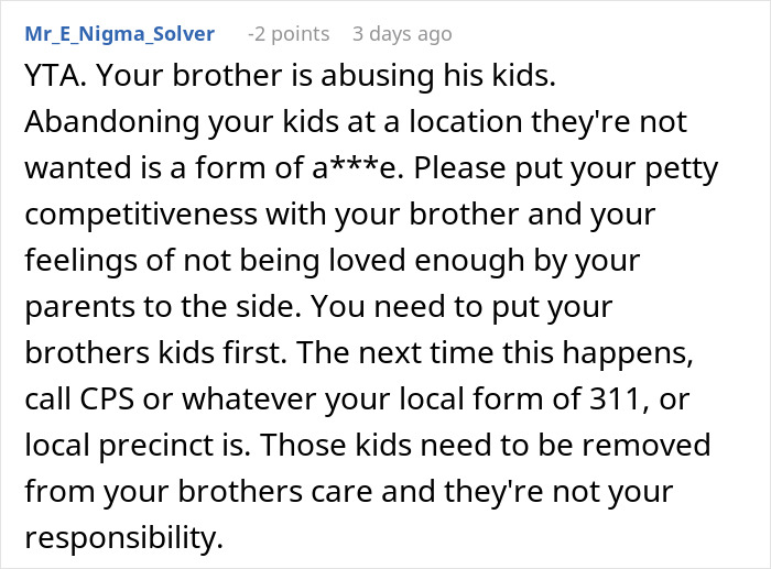 A Reddit comment arguing that abandoning kids is a***e, mentioning family babysitting in a discussion about a dad. A Reddit comment arguing that abandoning kids is a***e, mentioning family babysitting in a discussion about a dad.