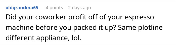 Online comment comparing a neighbor’s free movie night side hustle to a coworker profiting off an espresso machine. Online comment comparing a neighbor’s free movie night side hustle to a coworker profiting off an espresso machine.