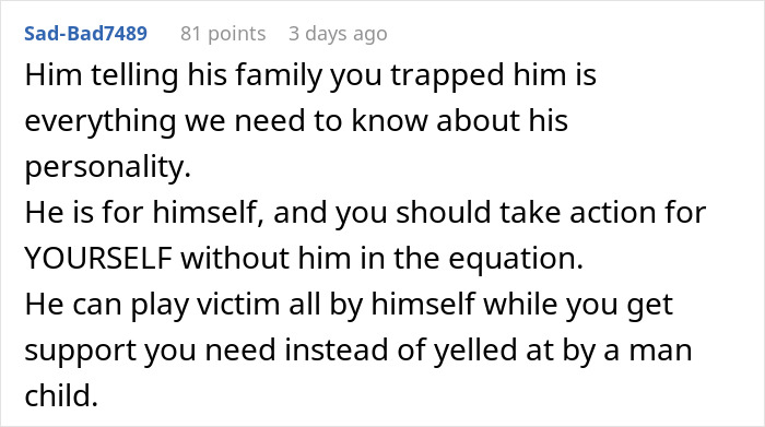 Comment on boyfriend's selfish personality and advice to seek support without him Comment on boyfriend's selfish personality and advice to seek support without him
