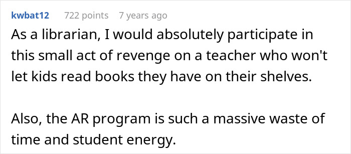 Student finds a perfect way to drive her teacher crazy. A librarian comments on participating in the act of revenge on a teacher. Student finds a perfect way to drive her teacher crazy. A librarian comments on participating in the act of revenge on a teacher.