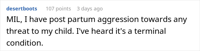 Comment about postpartum aggression and protecting child from threats