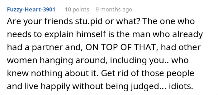 Screenshot of a comment questioning friends lack of support after a relationship nightmare, advising to get rid of judgmental people. Screenshot of a comment questioning friends lack of support after a relationship nightmare, advising to get rid of judgmental people.