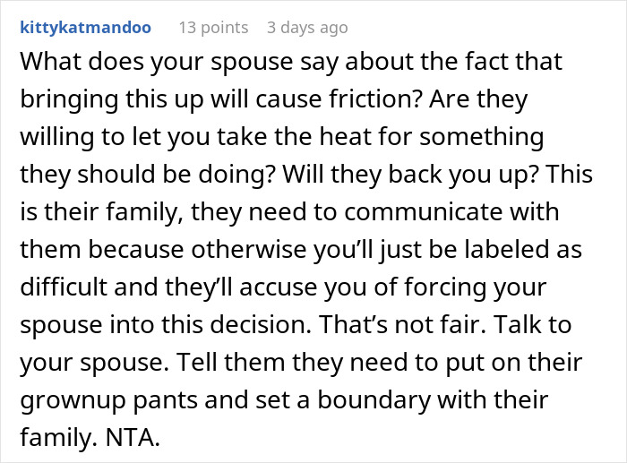 A user comment discussing family boundaries for Thanksgiving when BIL brings a different GF. A user comment discussing family boundaries for Thanksgiving when BIL brings a different GF.