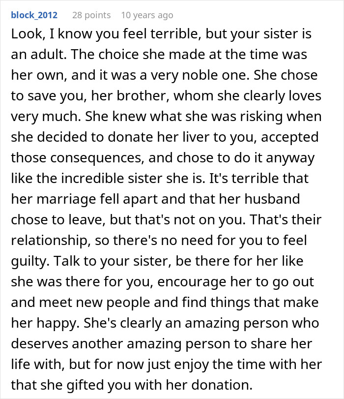 An online post supporting a sister who donated her liver to her brother An online post supporting a sister who donated her liver to her brother
