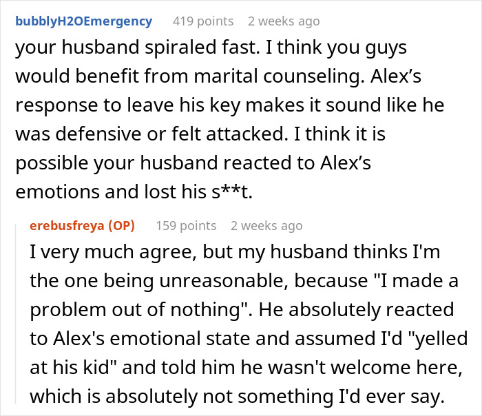 Screenshot of online comments about a husband who refuses to listen to his wife and says she is a jerk to his son. Screenshot of online comments about a husband who refuses to listen to his wife and says she is a jerk to his son.