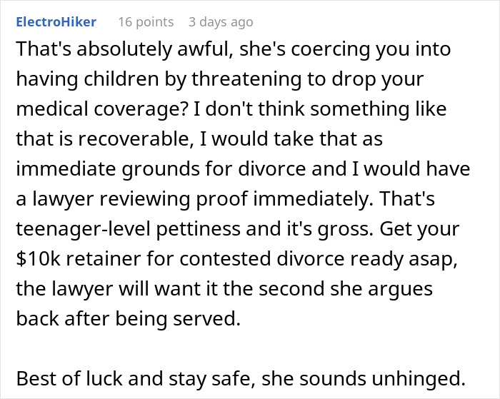 Reddit user advising a husband to prepare for divorce after being coerced over a vasectomy Reddit user advising a husband to prepare for divorce after being coerced over a vasectomy